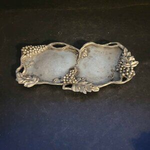 Vintage Seagull Pewter Grape-And-Vine Pattern Trinket Dish or Tray